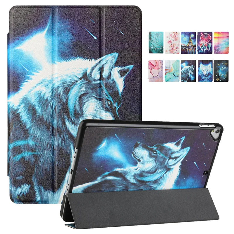 Wolf Animal Paint Tablet Funda For iPad 10 2 Case Tri-Fold Leather Smart Cover For iPad 10.2 9th 8th Generation iPad 9 8 7 Case