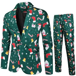 Anime Mens Christmas Hat Blue Red Jacket Funny Xmas Tree Snowman Printed One Button Blazer Open Front Business Office Work Suits