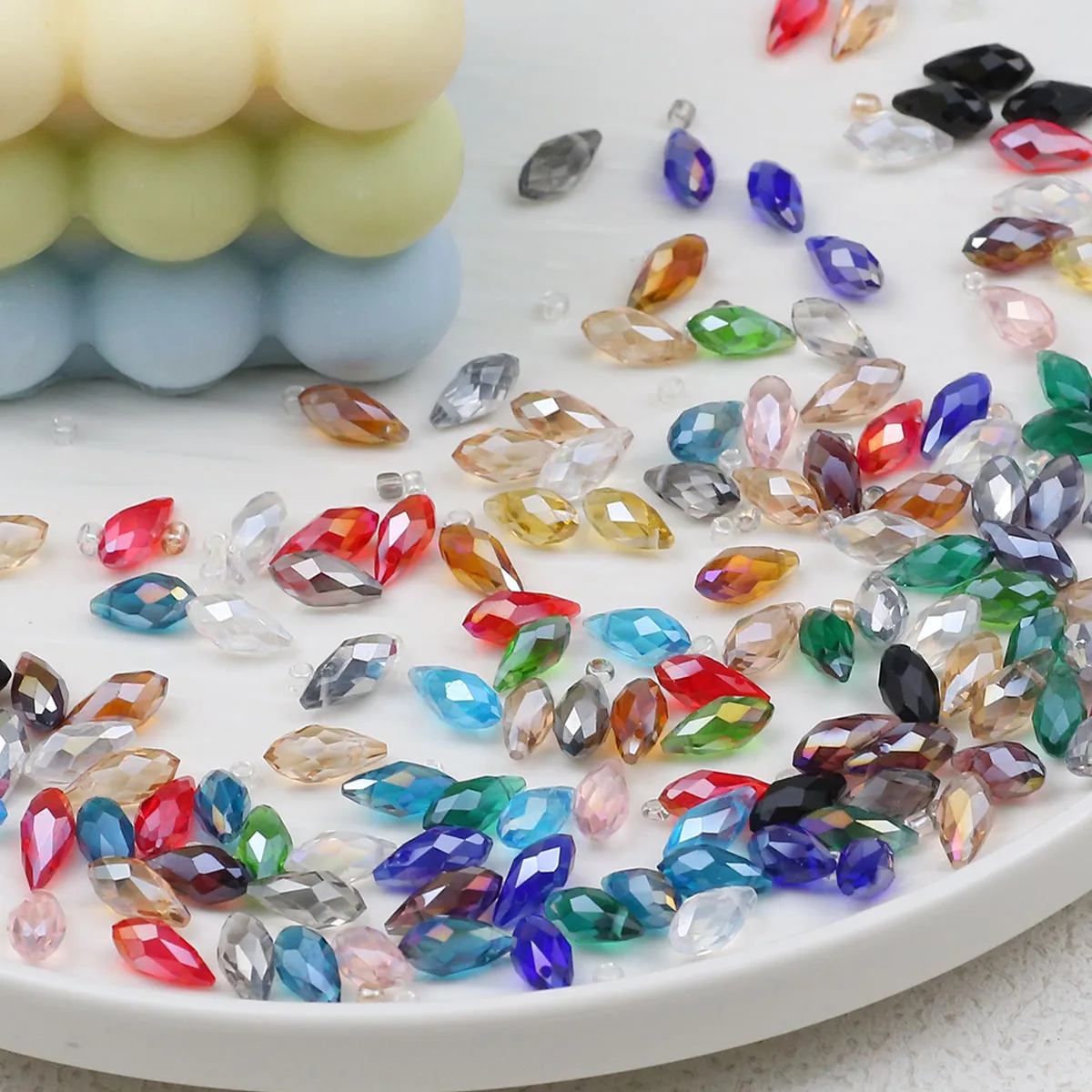 JHNBY Briolette Pendant Waterdrop Austrian Crystal Beads 5*8mm 50pcs Teardrop Glass Loose Beads for Jewelry Making Bracelet DIY