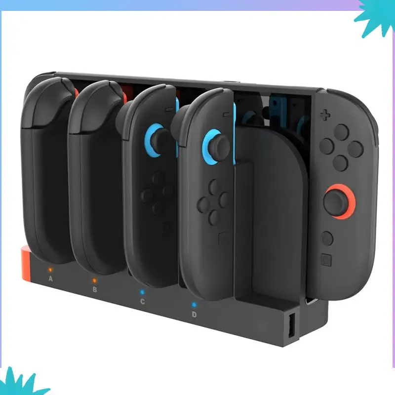 ABZW 최대 4개 조이패드 충전 도크 스테이션 (닌텐도 스위치 2 NS 2용) LED 표시등 포함 고속 마그네틱 충전기