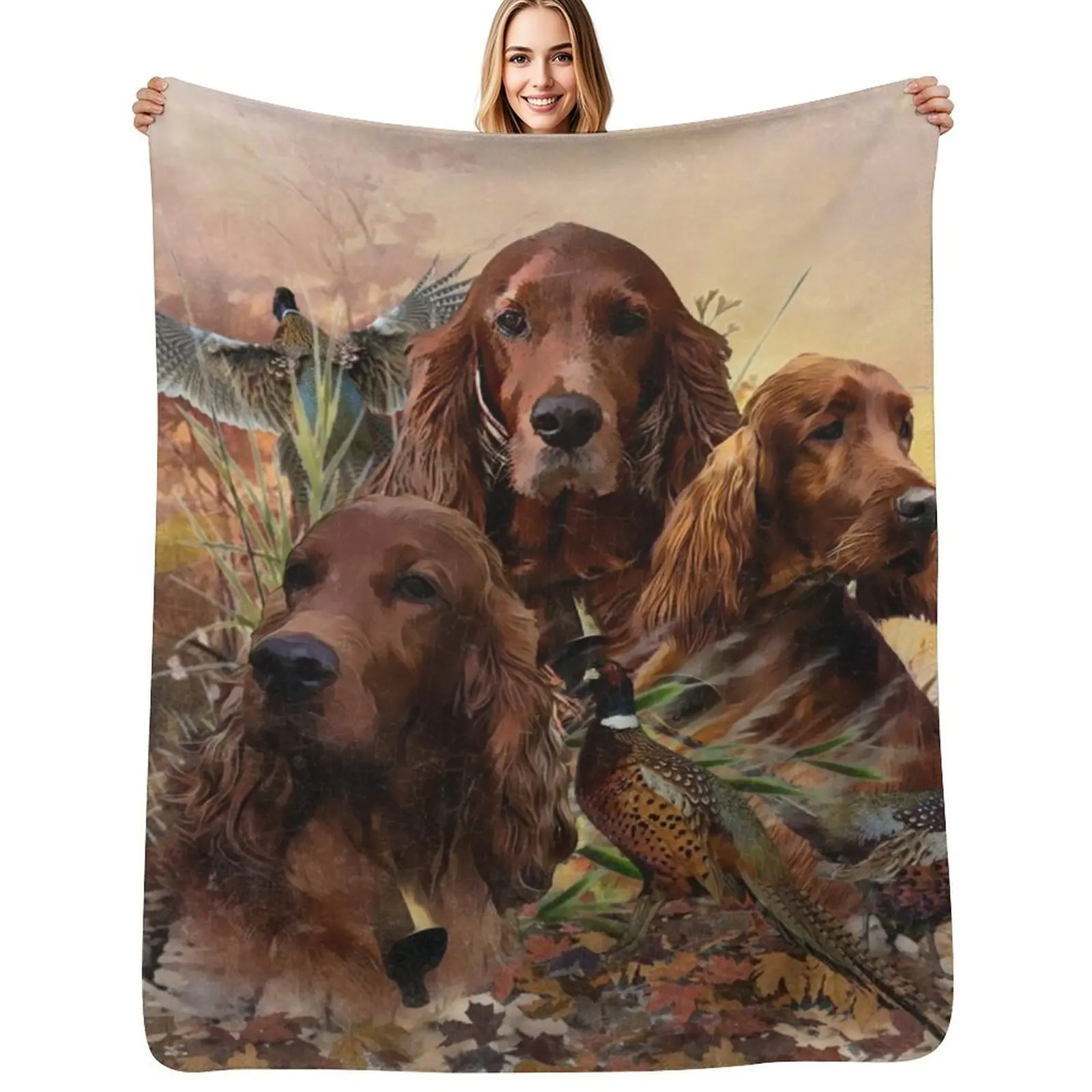 Irish Setters with Pheasants - Passion Hunt Throw Blanket Hair Warm For Decorative Sofa Loose Furrys Luxury Blankets