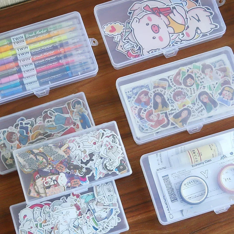 1PCS Plastic Transparent Box Storage Supplies Office Stationery/data Cable/miscellaneous Storage Hand Account Sticker Storage