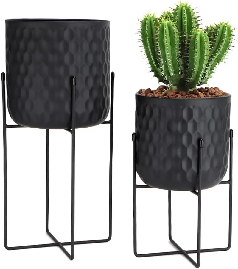 

Set of 2 Modern Metal Plant Stands for Indoor Outdoor Decor, Black