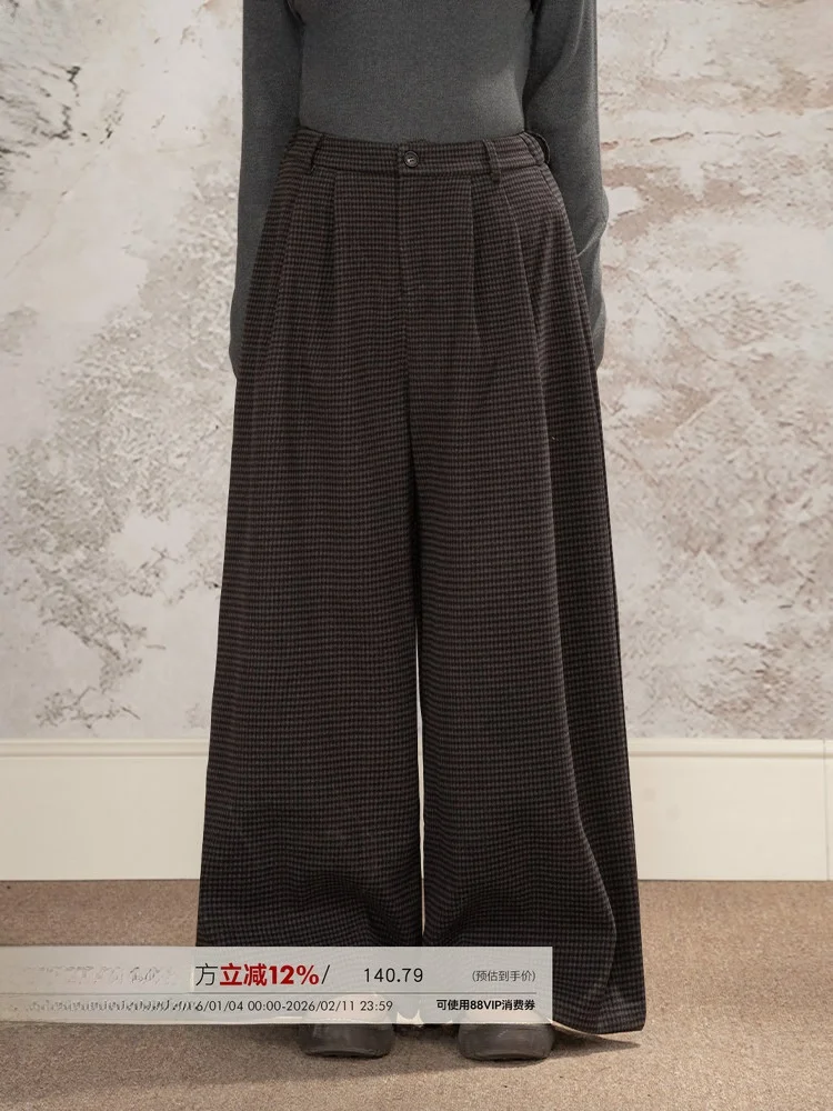 

Широкие брюки в клетку Heynew в стиле ретро, повседневные, удобные, осенне-зимние, для полных женщин, прикрывающие бедра