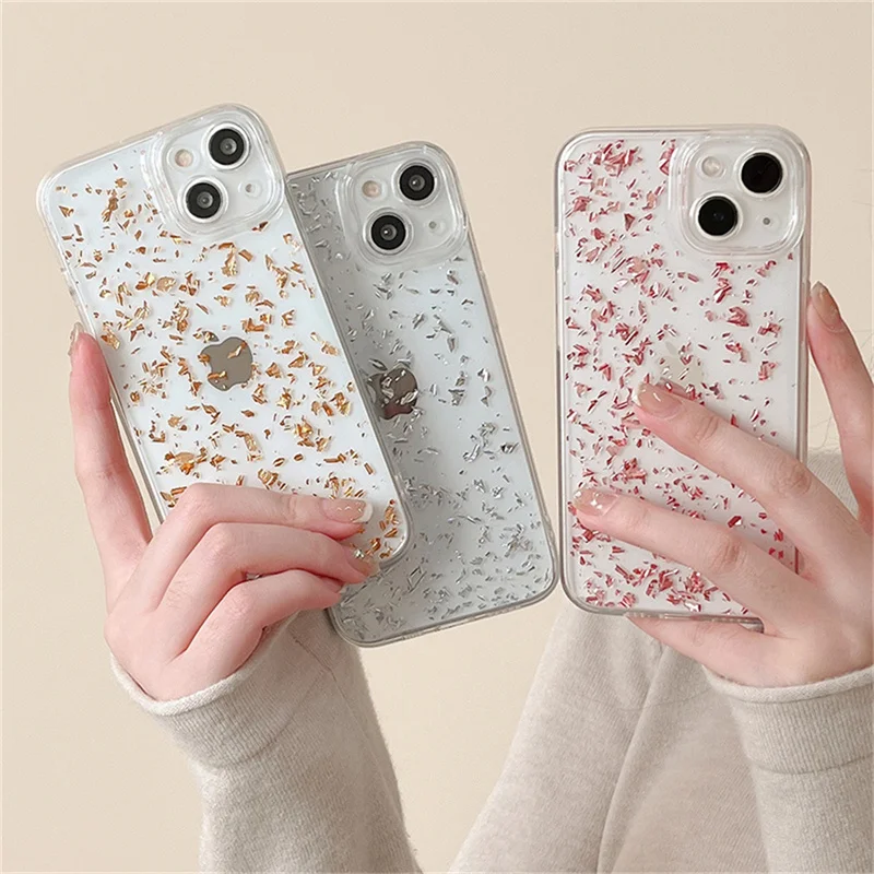 Ottwn Gold Foil Clear Phone Case For iPhone 15 13 12 11 14 Pro Max X XR XS Max 7 8 14 Plus Camera Protection Soft TPU Back Cover