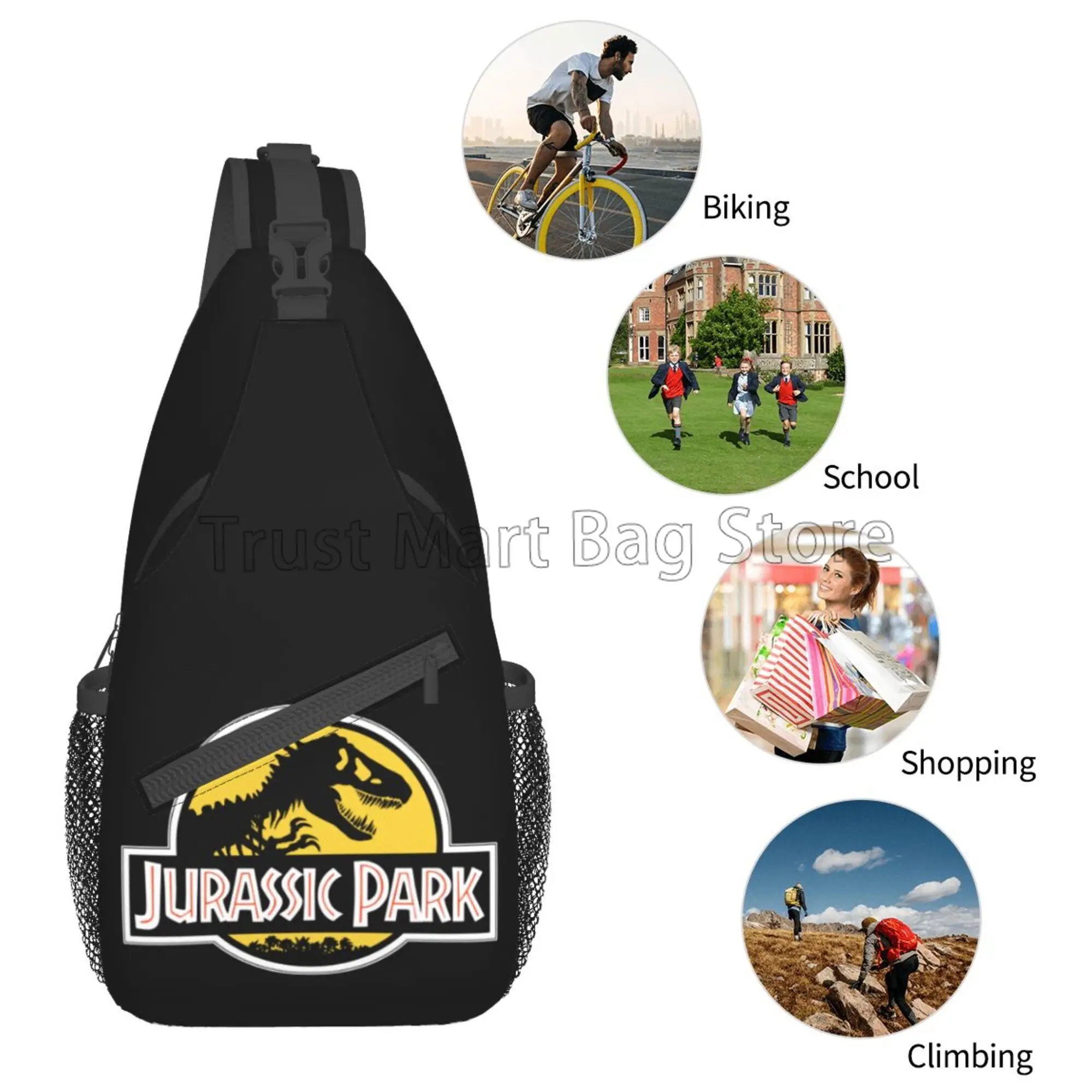 Jurassic Park Sling Bag para mujeres y hombres, bolsos de hombro cruzados, mochila informal con tirantes, bolso de pecho, viaje, senderismo, mochila de día para exteriores