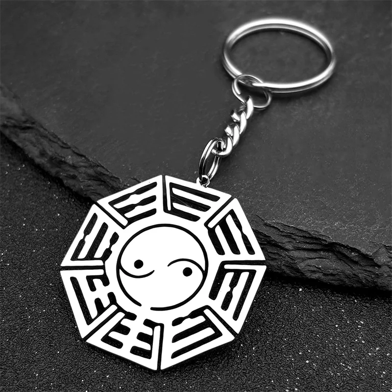 Tai Chi Yin Yang Pendant Keychain For Women Men Stainless Steel Silver Color Hollow Religion Amulet Key Ring Jewelry Gifts