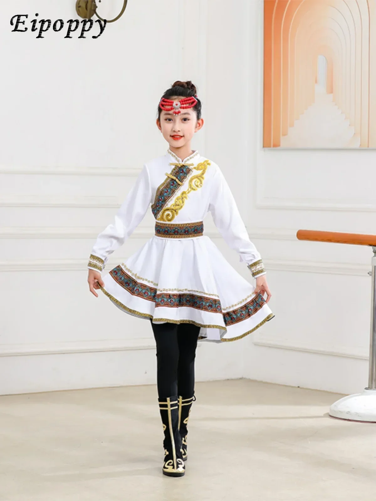 Costume da ballo mongolo abbigliamento da spettacolo per bambini bacchette da pascolo danza vestaglia mongola ragazza