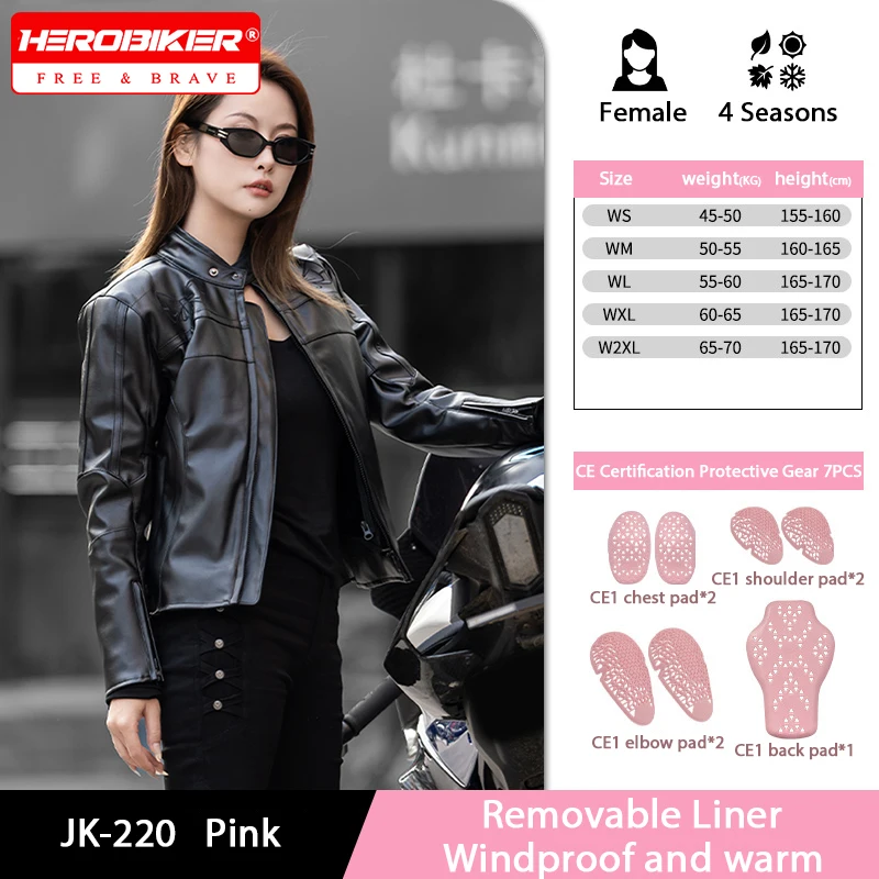 

4 Seasons Women's Motorcycle Jacket Leather Motorbike Jacket Motocross Off-Road Riding Jacket Warm and Waterproof Moto Clothes