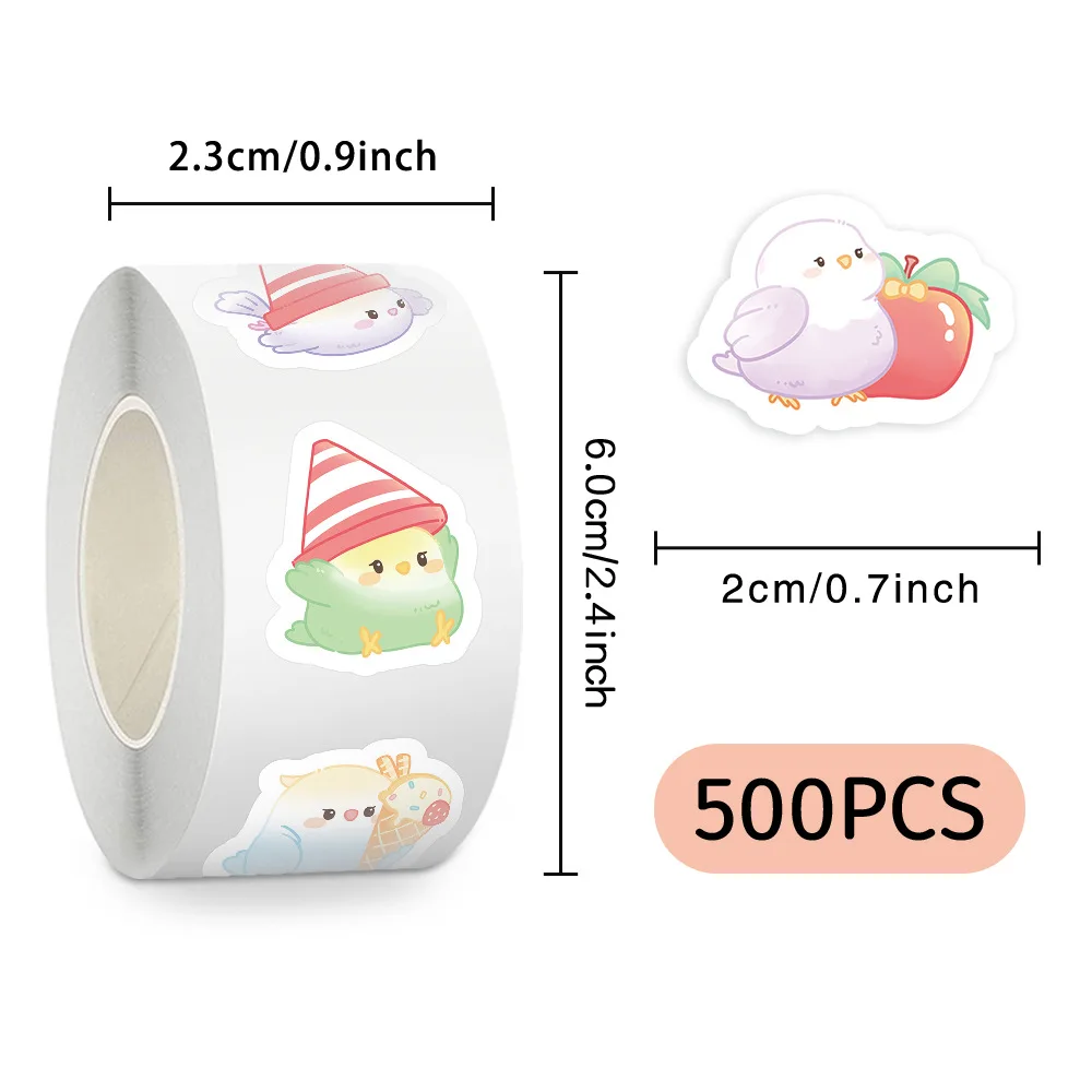 500 PCS/ม้วน 14PCS รอบที่มีสีสันรุ่น Q Parrot การ์ตูนสติกเกอร์ DIY PVC แล็ปท็อป Decals ตกแต่งรางวัลของขวัญของเล่น