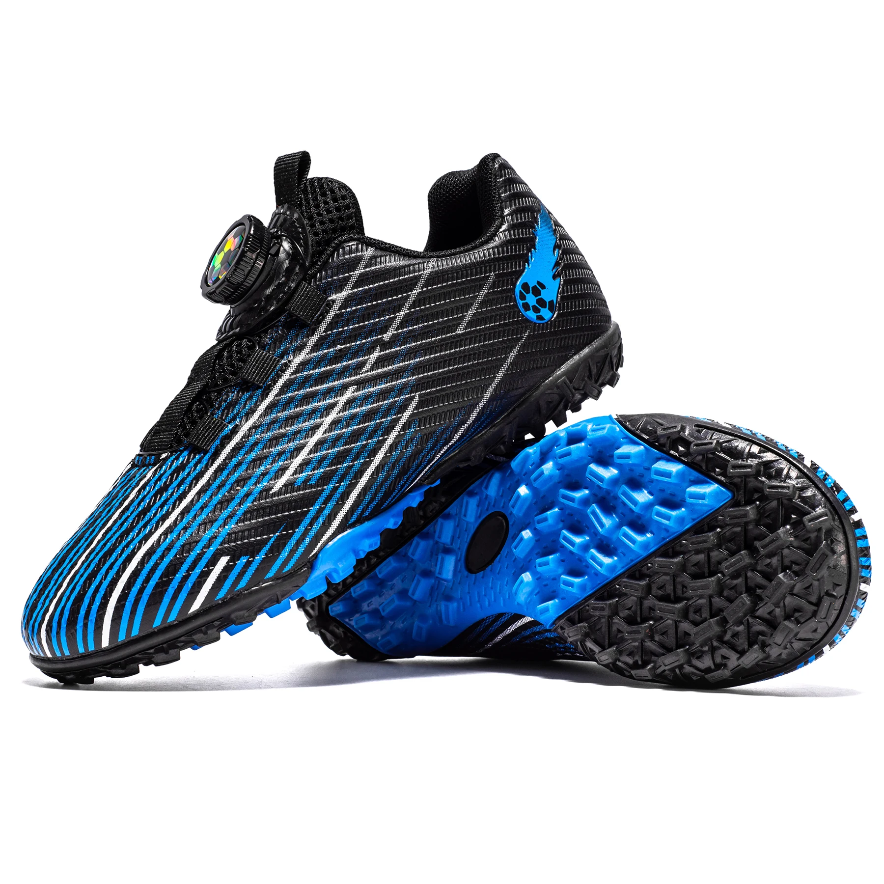 

No Tie Shoe Laces Rotating Automatic Buckle Elastic Boys Girls Soccer Football Cleats Shoes, Outdoor Firm Ground Football Shoes