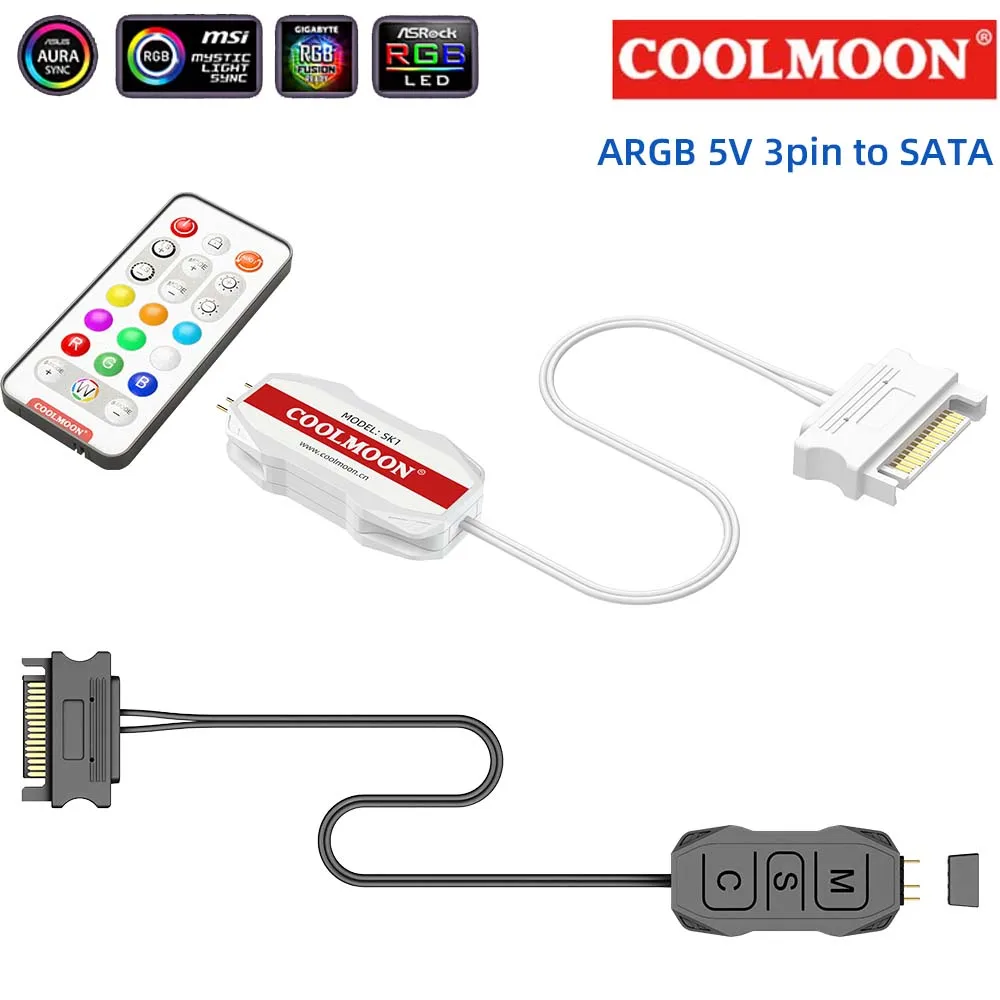 

2-in-1 ARGB Controller with Remote Control DC5V 3Pin Sata Mini Practical Button Mutilpe Lighting Modes for PC case light Decor
