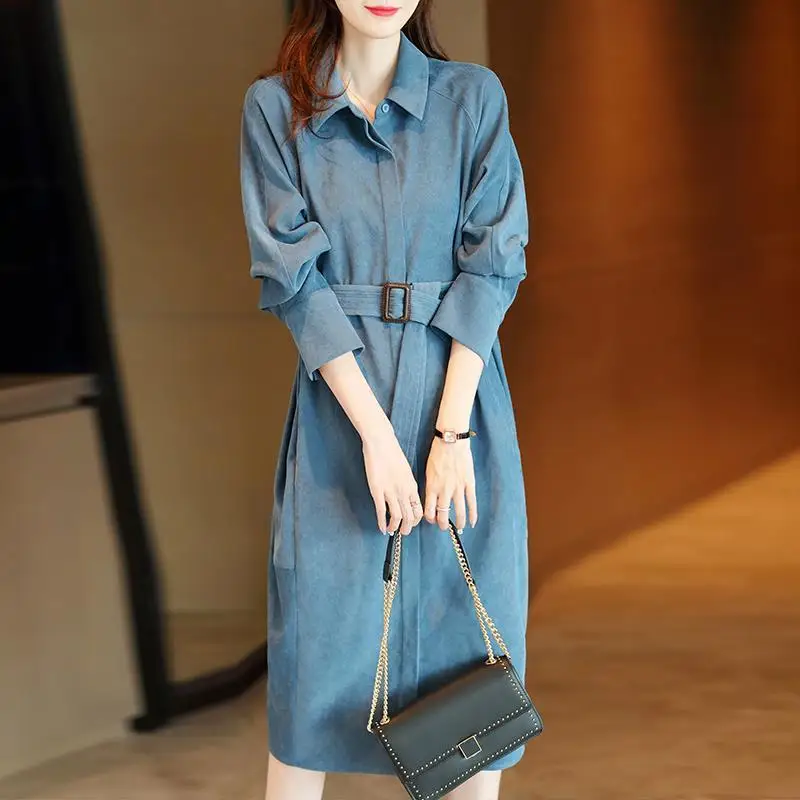 

2023 Spring Solid Color Elegant Fashion All Match Vestidos De Fiesta Female Clothes Long Sleeve Polo Collar Loose Dress Women