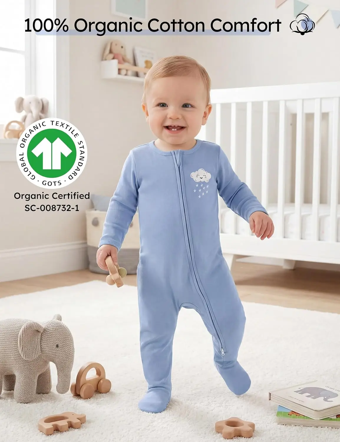 Baby Pajamas 100% Organic Cotton Baby Sleepers for Newborn 0-3 3-6 6-9 Months Boys Girl Clothes 3pcs Footed PJs