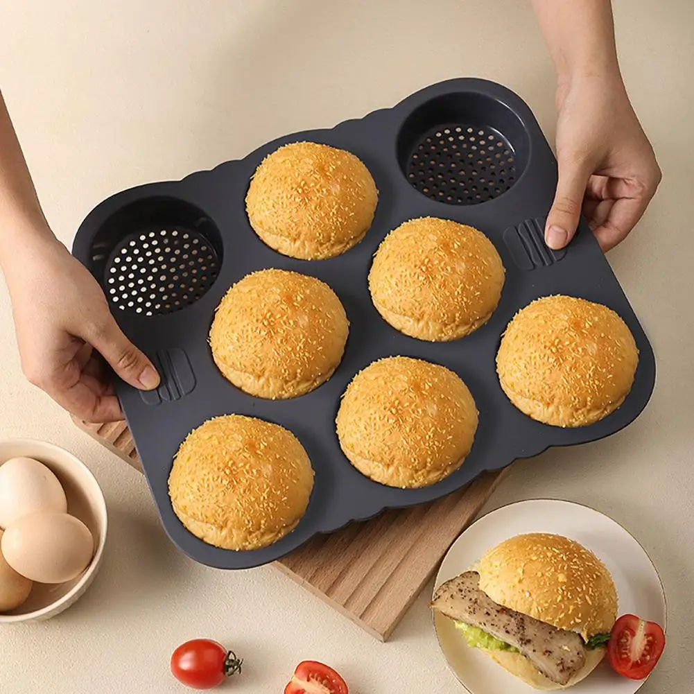 

Bread Mold with Mesh Air Hole Design Quick-release Baking Mold Durable Non-stick Silicone Hamburger Bun for Home for Homemade