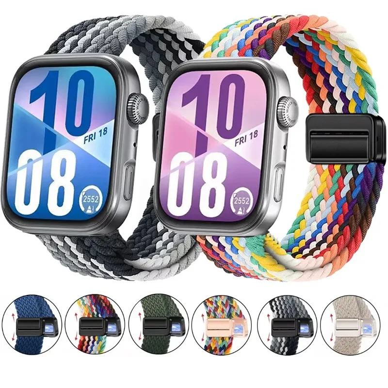 Huawei Watch Fit 4/3用 バンド マグネット式バックル 調節可能 ブレスレット リストバンド Huawei Watch Fit 4 Pro用 ナイロン編み込みループストラップ