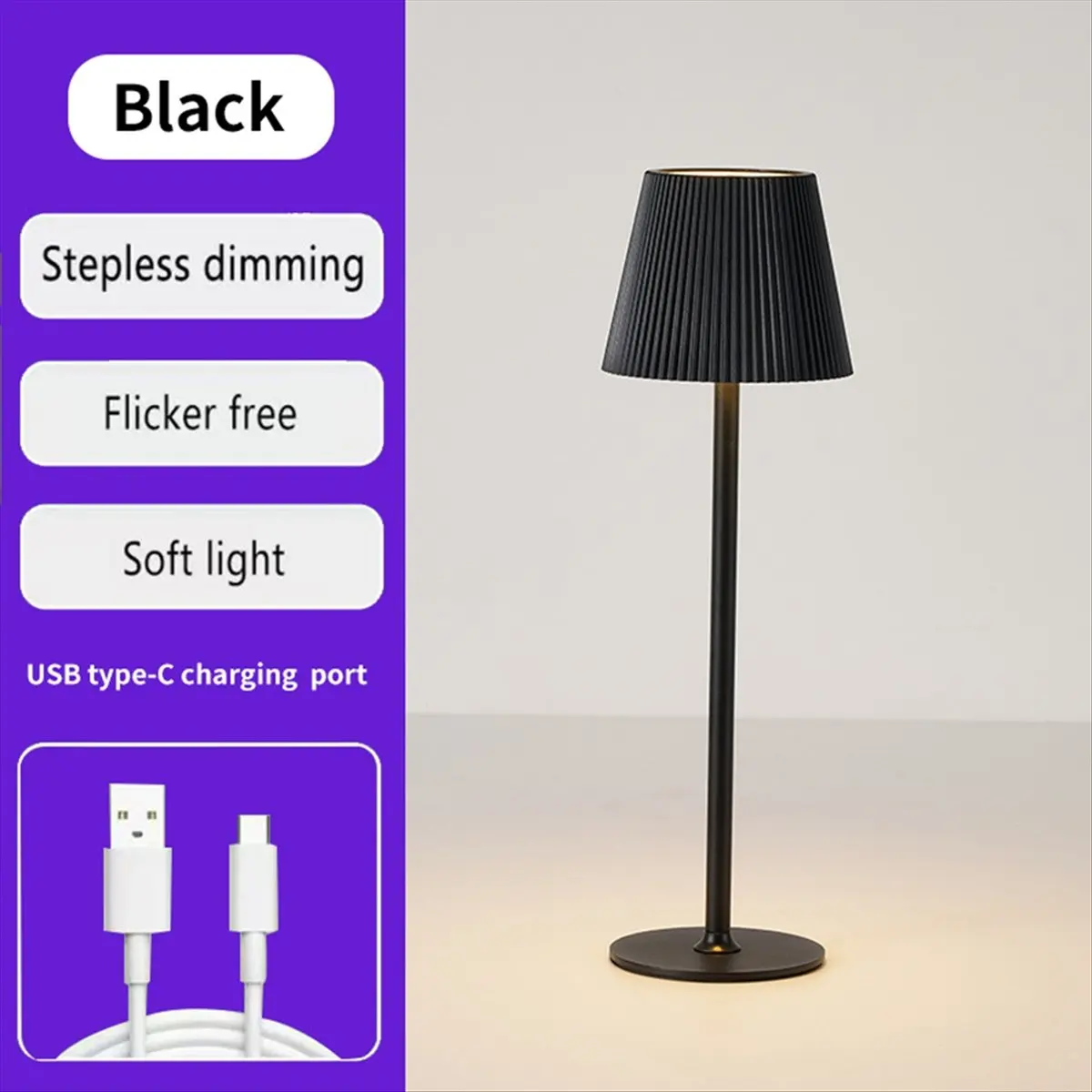 【~ Novo FDDT】Luminária LED de Mesa Recarregável via USB, 3 Cores, Dimerizável, para Iluminação Noturna Ambiente, Luzes de Mesa e Cabeceira A