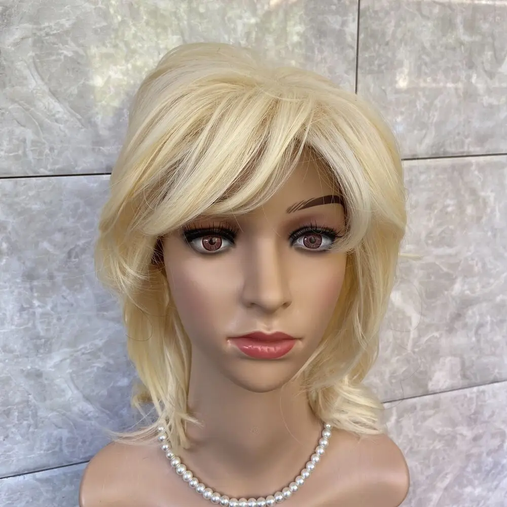 Charming Wavy Blonde Human Hair Blend Heat Ok Wigs Women Soft Natural Daily