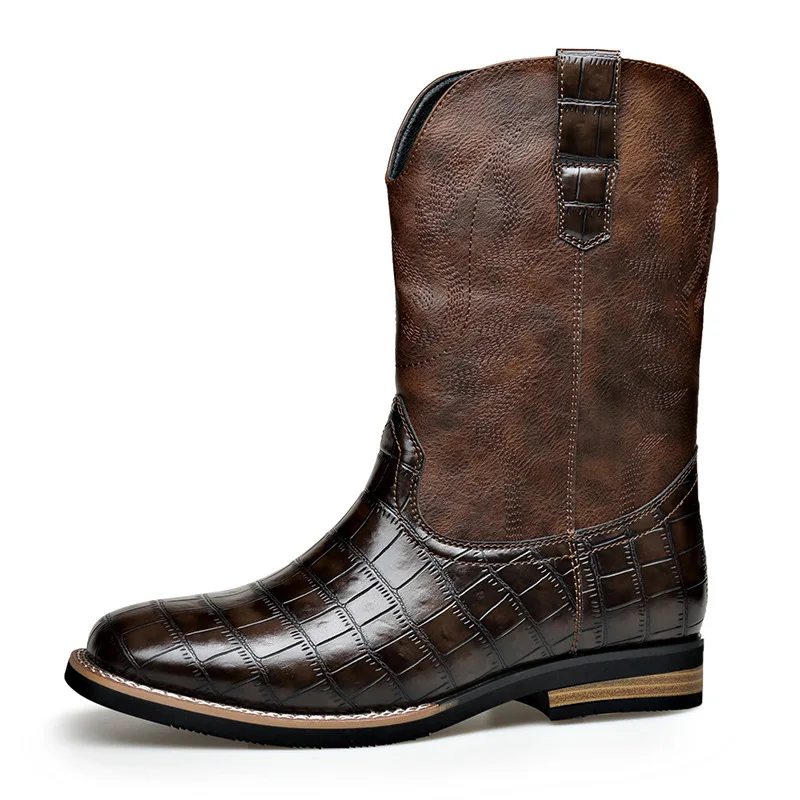 Leer Mode Casual Cowboylaarzen voor Mannen Herfst Winter Nieuwe Designer Steen Patroon Chelsea Laarzen Mannelijke Retro Designer Schoenen Man