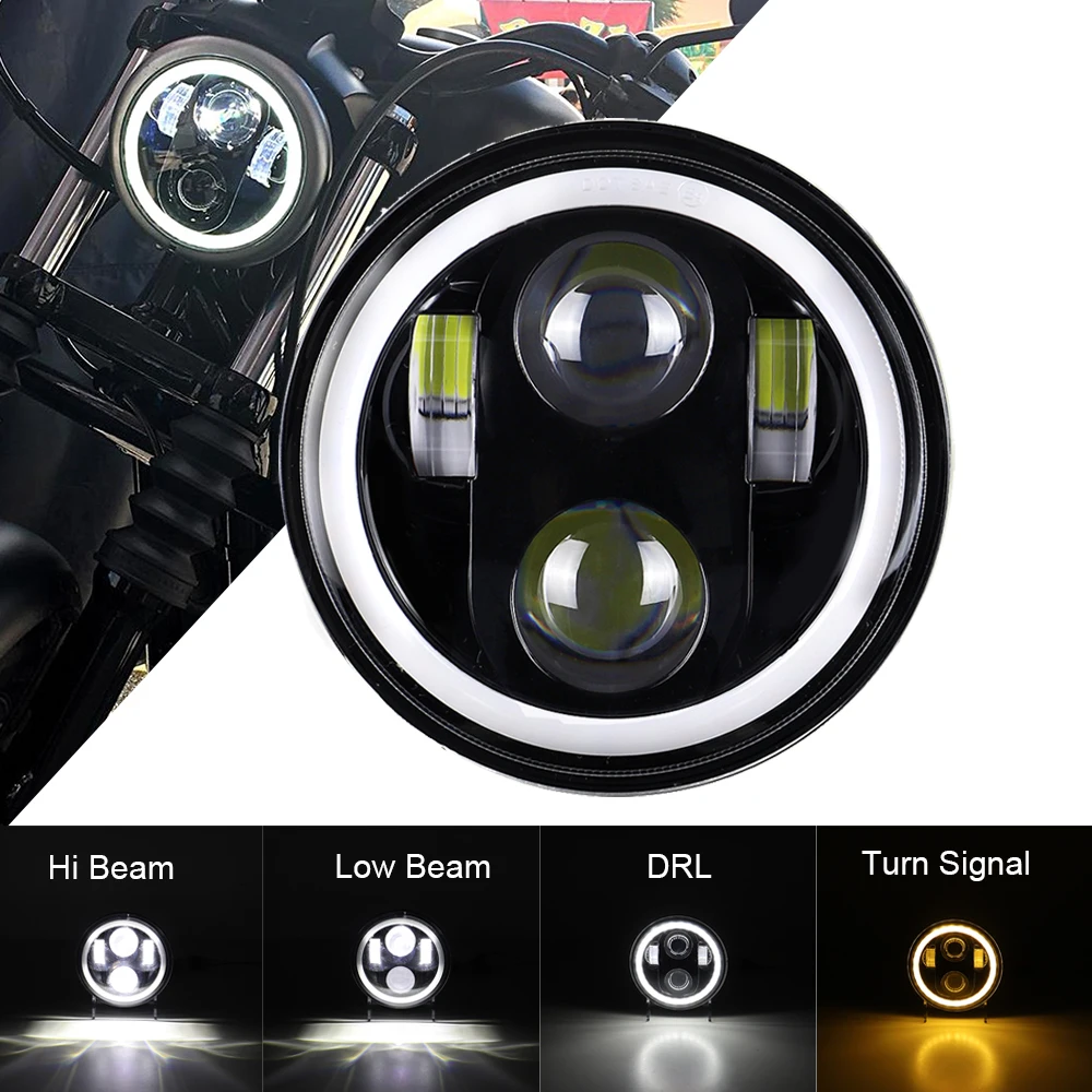 5.75 inch LED Headlight Projector Halo Ring Motorcycle 5 3/4