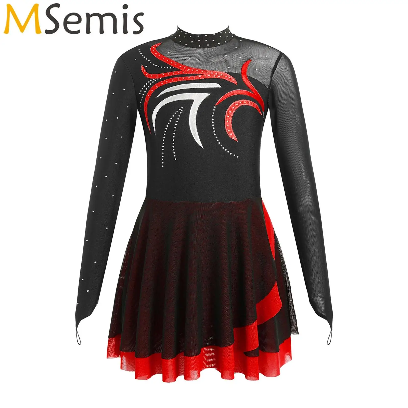 Figure Skating Dress for Girls Long Sleeve Leotard Ballet Dance Leotards Gymnastics Dresses Roller Skating Competition Dancewear