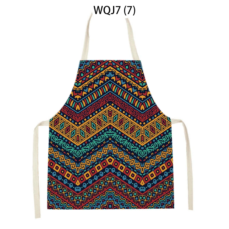 Ethnic Print Unisex Kitchen Apron Home Cleaning Cotton Linen Apron Gardening Bib BBQ Coffee Salon Home Anti-Dirty Baking Bar