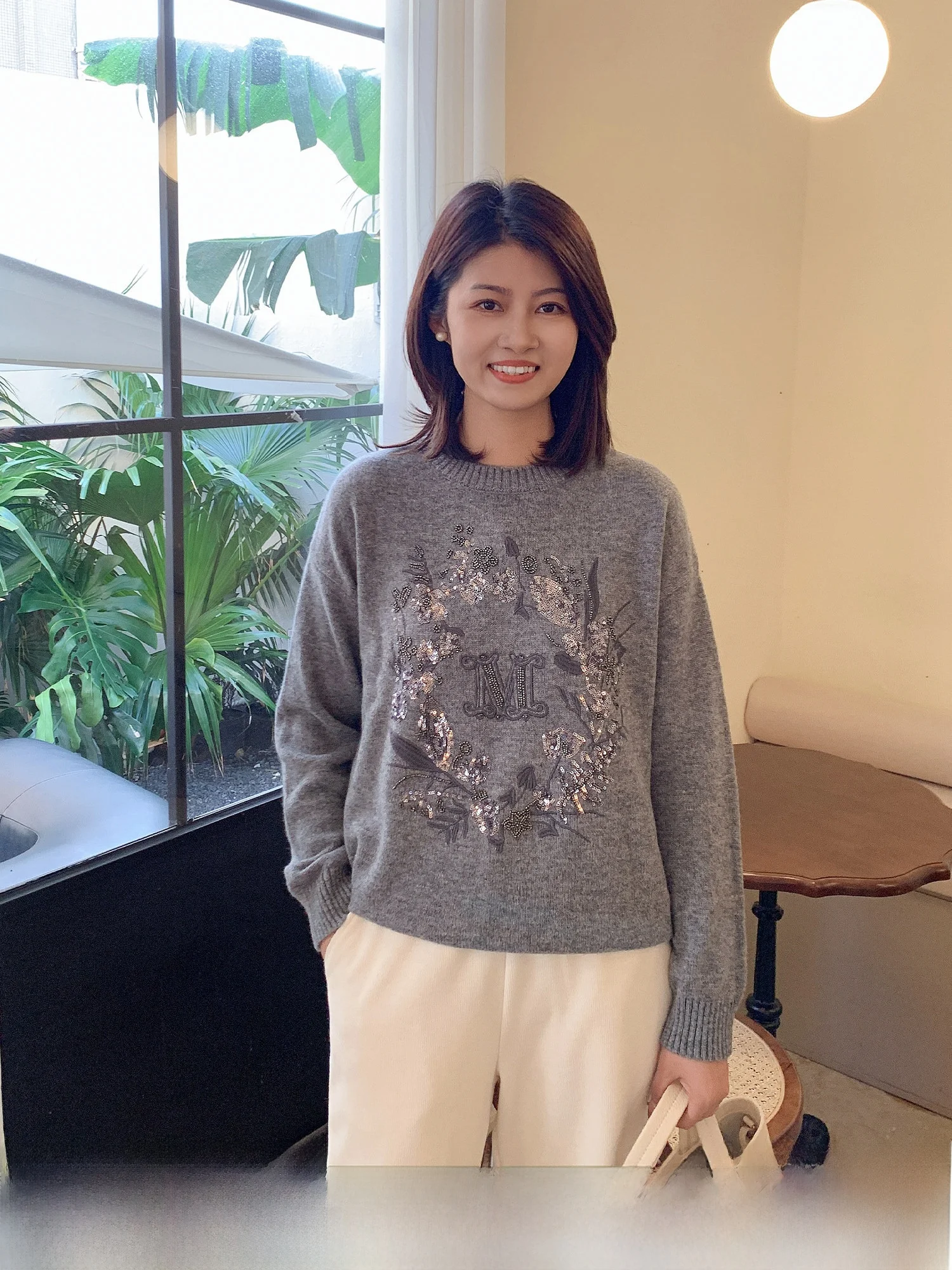 

Women's Knitted Sweater Floral Ring Sequin 29 6 Sles Winter Loose Fit round Ne Regular Thin Woolen Casual Faion