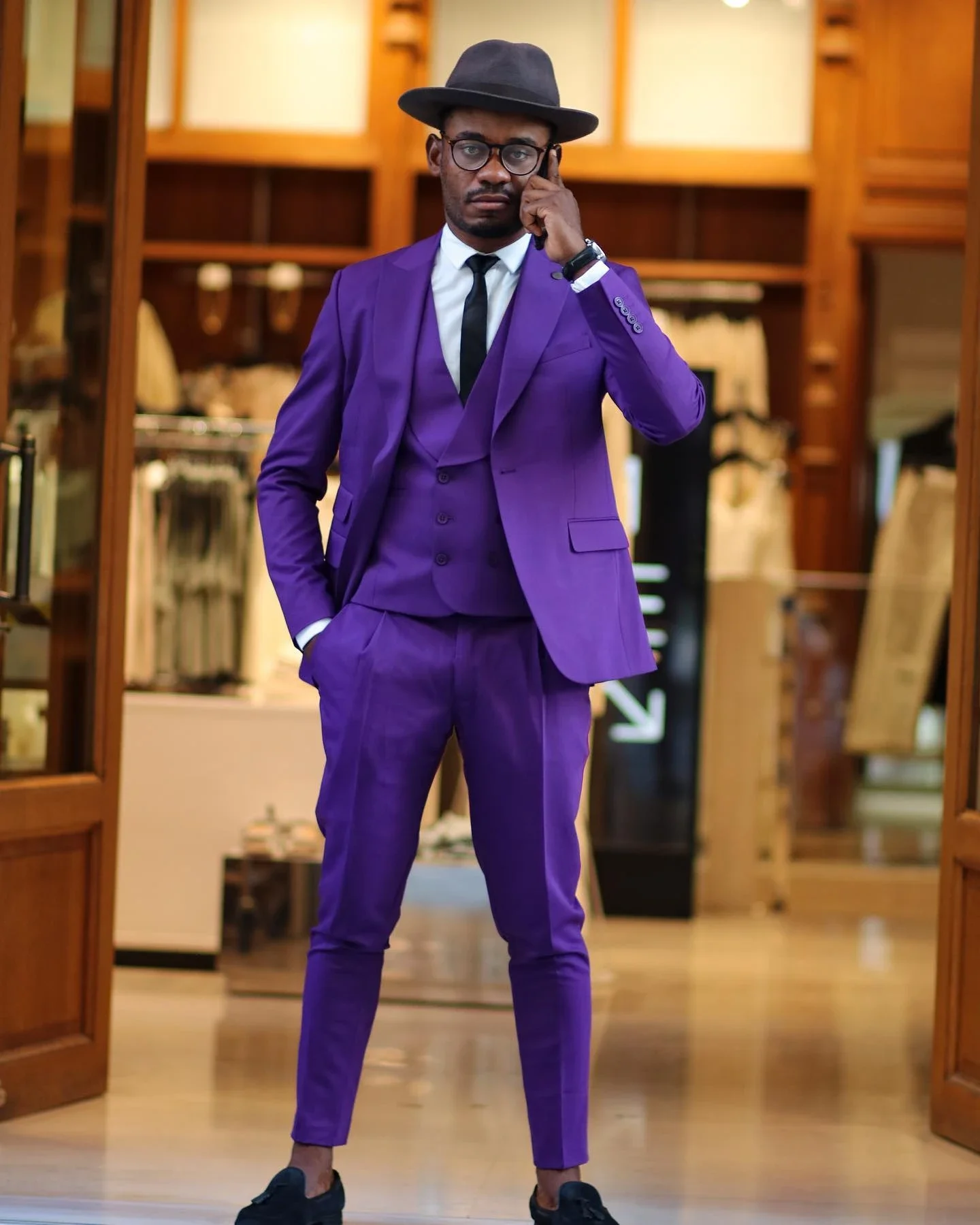 3 Pieces Purple Men Suit Blazer Vest Pants One Button Peaked Lapel Formal Business Slim Fit Formal Wedding Groom Costume Homme