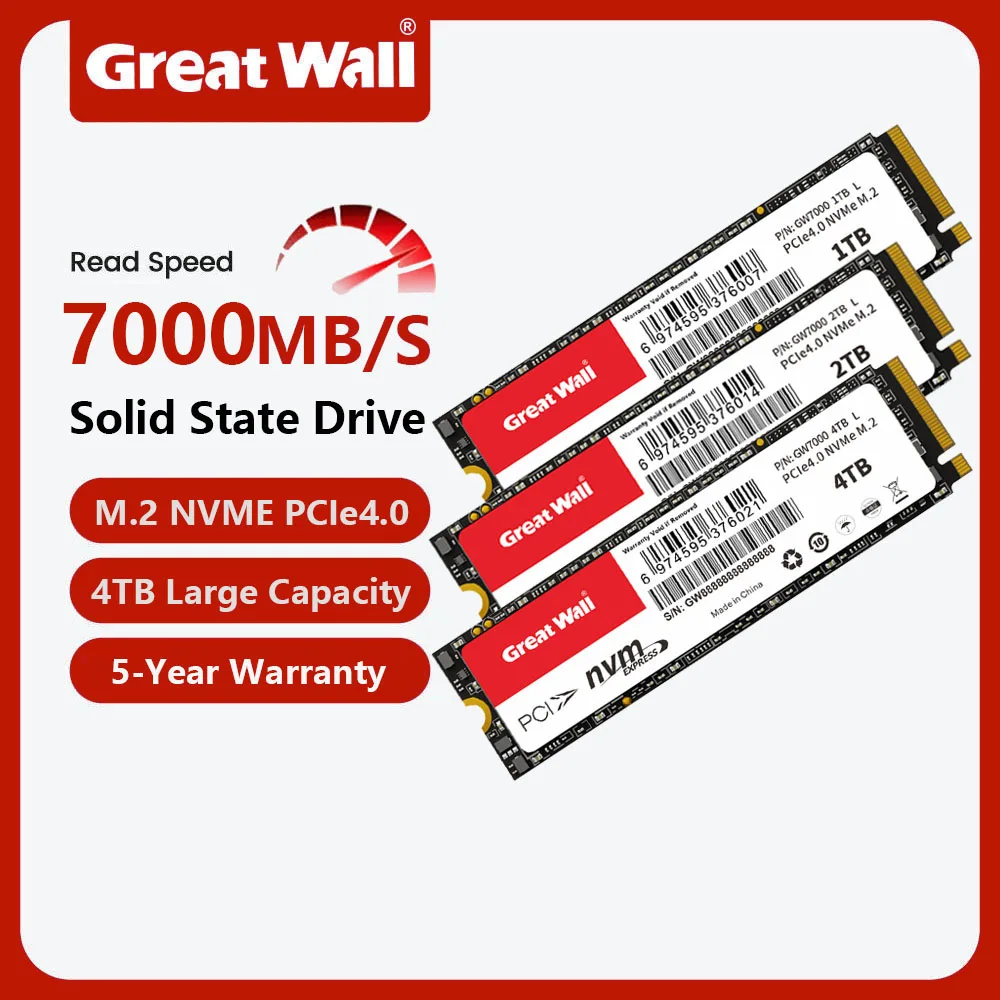 Great Wall 1TB 2TB 4TB M.2 2280 NVMe PCIe4.0x4 SSD Unidades internas de estado sólido Gen 4 para computadora portátil para juegos PS5