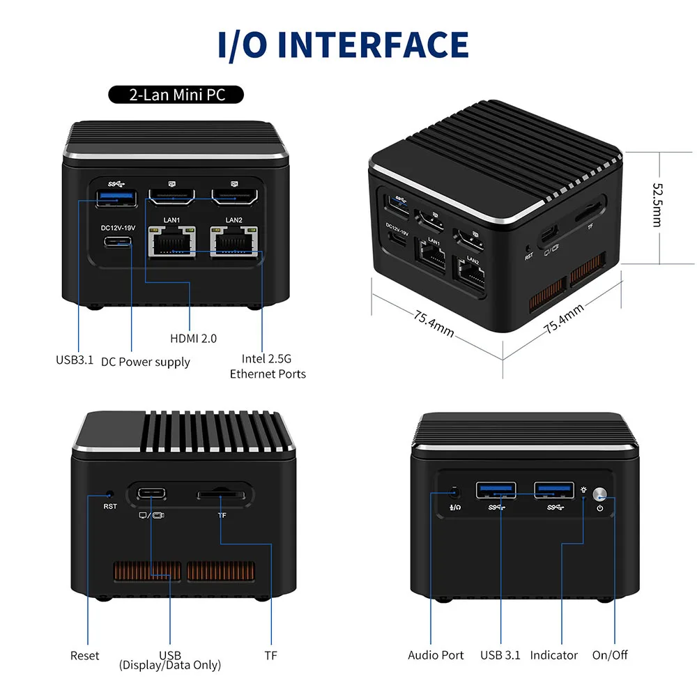 Dallas Portable Mini PC N100/i3-N305 2-LAN Triple Affichage HDMI/Type-C Ordinateur de Bureau, DDR5/M.2 NVMe SSD Pocket PC P1 11