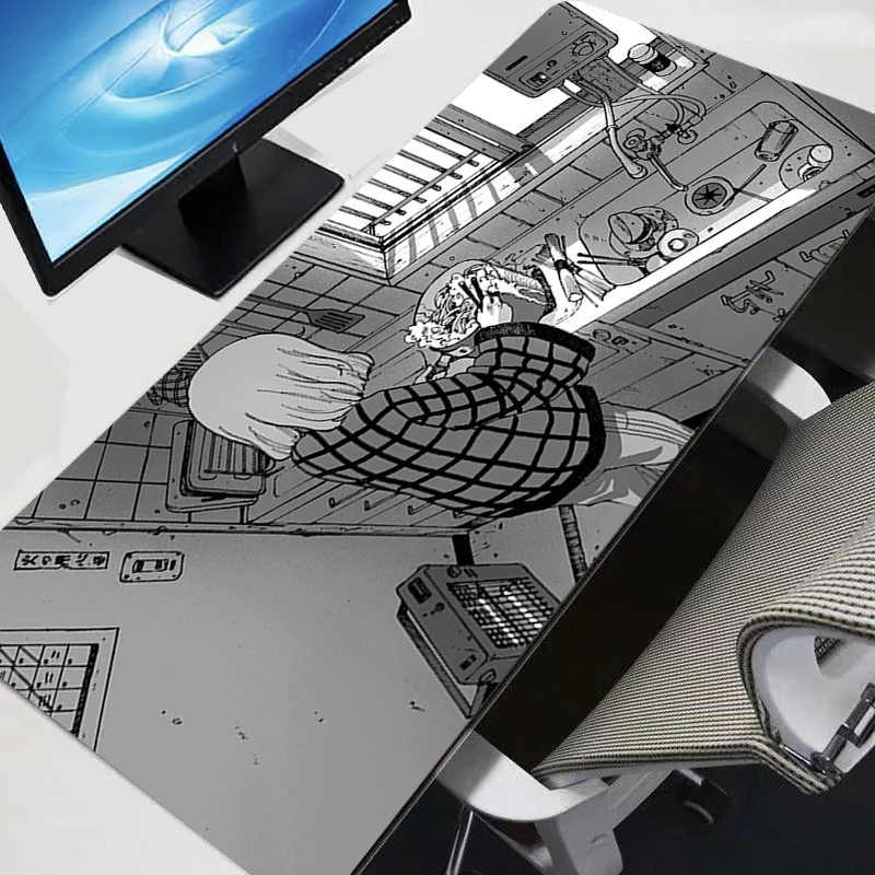 

Desk Mat Laptop Cute Mousepad Anime Girls Mouse Pad Gaming Keyboard Pad With Lockedge Office PC Non-slip Black And White Carpet