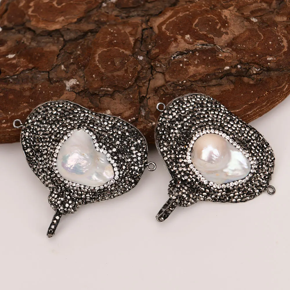 APDGG 2 Pcs Natural Big White Keshi Pearl Connector Pendant Jewelry Making DIY