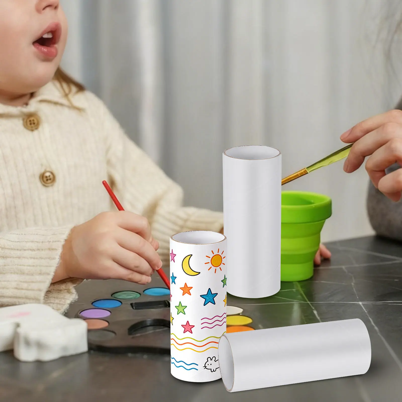 25Pcs White Cardboard Craft Tubes DIY Paintable Paper Roll Supplies for Childrens Learning Parent Child Activities Home Office