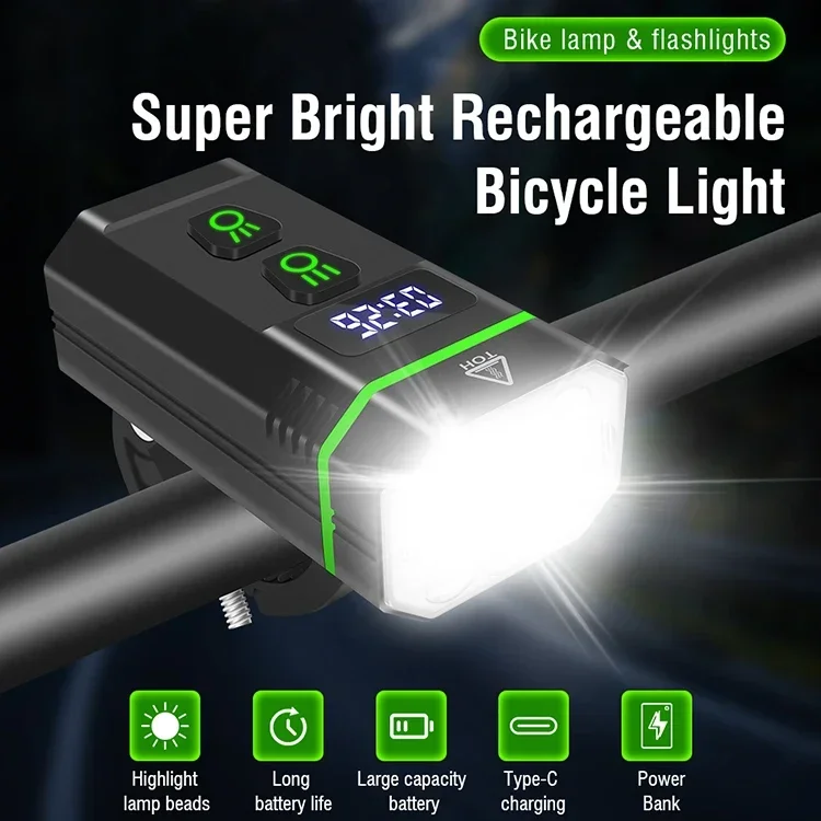 High Power 10000lm Bike light front led USB rechargeable waterproof mountain bicycle light with large capacity battery