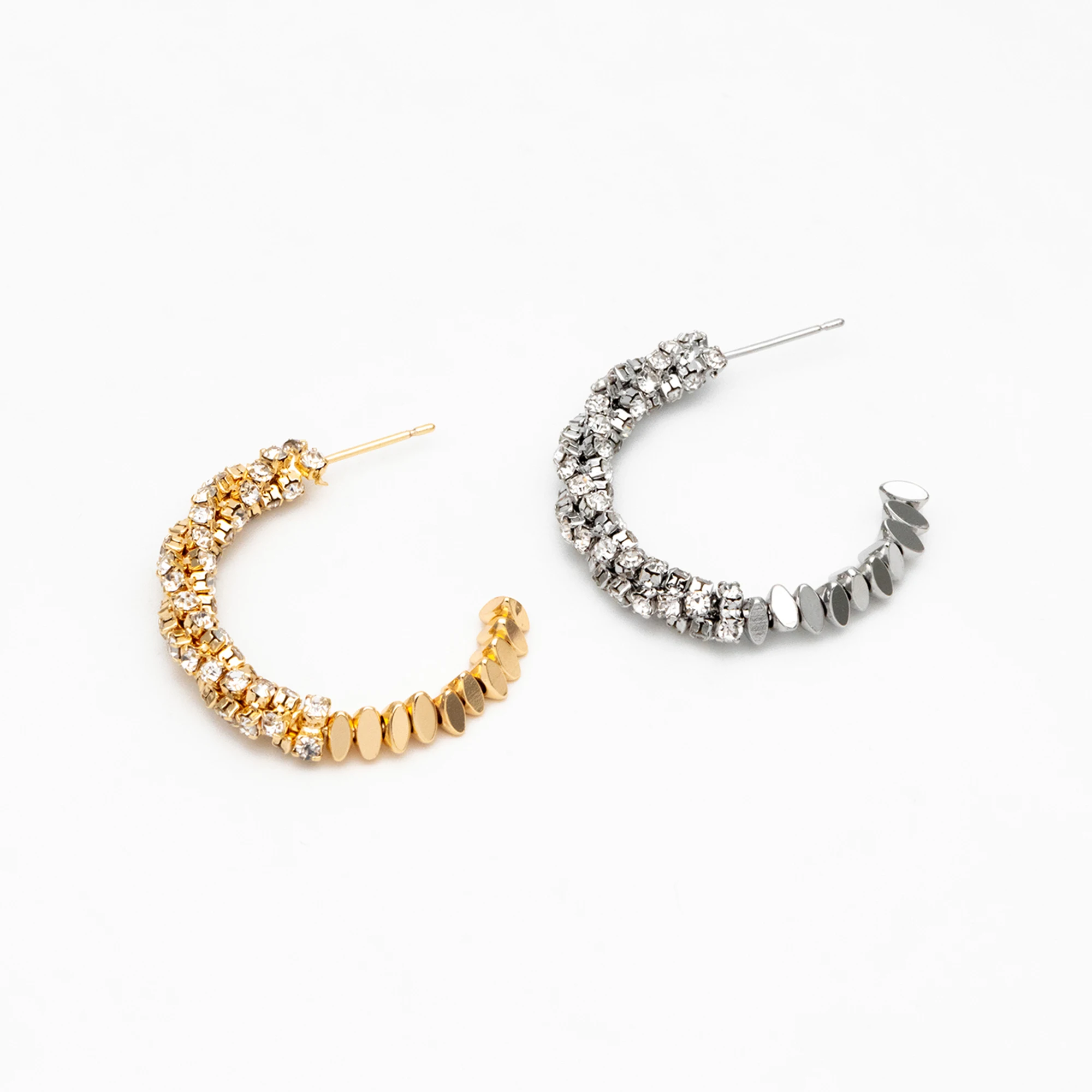 

4pcs CZ Pave Gold/ Silver Beaded Round Hoop Earrings, 18K Gold/ Rhodium Plated Brass, Geometric Hoop Stud Earrings (GB-4554)