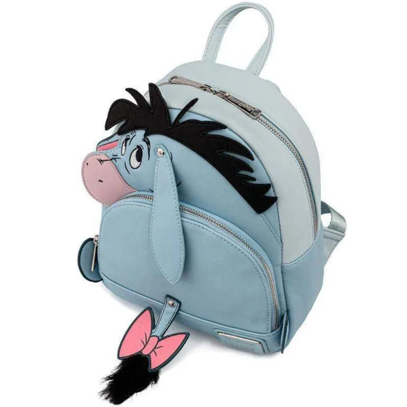 Disney Eeyore Cosplay Womens Double Strap Shoulder Bag Purse Winnie The Pooh Friends Cute Blue PU Leather Backpack