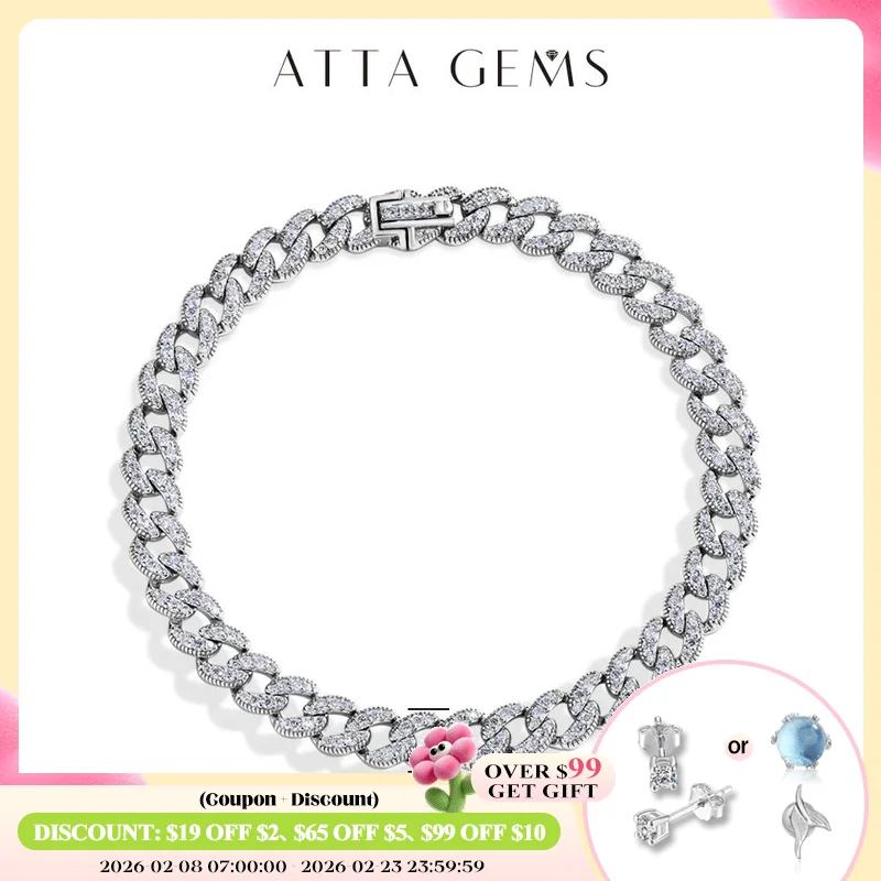 

ATTAGEMS Moissanite Cuba Chain 100%S925 Sterling Silver for Man Women Classic Tennis Bracelet Fine Jewelry Shipping from the USA