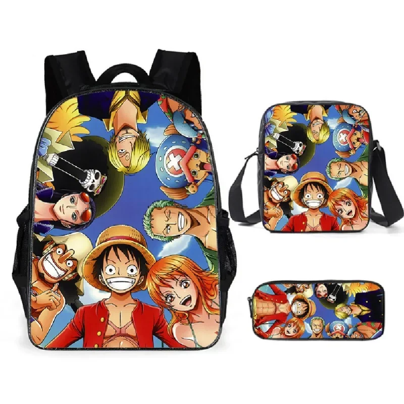 3szt One Piece Luffy Zoro Plecak dziecięcy Cartoon Anime Print Plecak studencki Mężczyźni Oficjalny plecak rekreacyjny Kid Girl School Bag