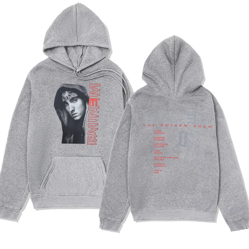 Vintage 2000s Eminem Print Hoodies Rapper Eminem Show European Tour Hip Hop Merch Hooded Sweatshirts Men's Oversized Streetwear