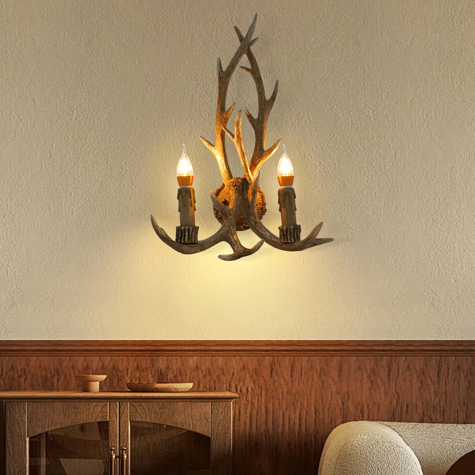 Antler Sconce Lighting,110V Retro Deer Horn LED Wall Light Nature Indoor Decoration Vintage Wall Lamp for Home Restauran Coffee