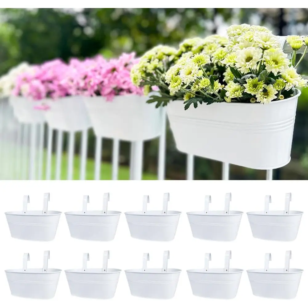 

Набор из 10 белых металлических подвесных кашпо длиной 9,8 дюйма, маленькие милые ведерки для перил, настенные оконные ящики в деревенском стиле