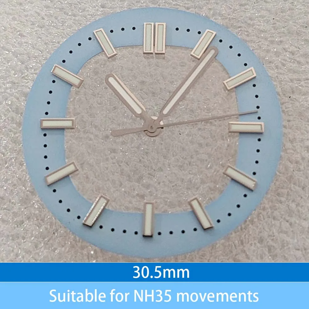 30.5mm watch accessory dial features green luminous hour markers and hands, suitable for the 3 o 'clock position of the NH35