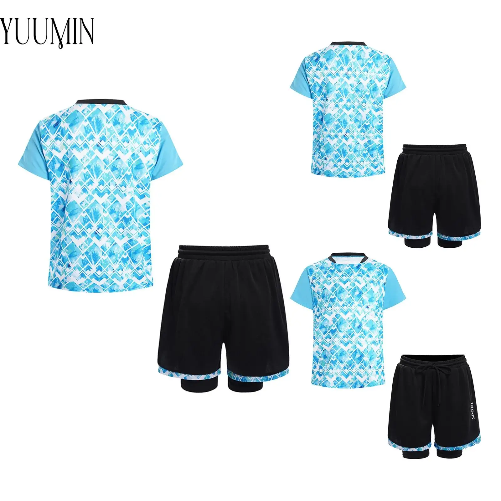 

Kids Boys Color Block Geometric Print Football Outfit Short Sleeve T-shirt Running Workout Moisture-Wicking Athletic Shirt