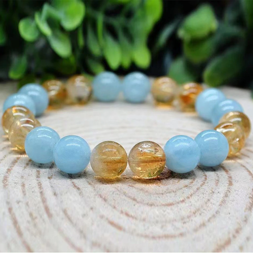 MG1984  8 MM Natural Citrine Aquamarine Bracelet Womens Mens EMF Energy Protection Jewelry