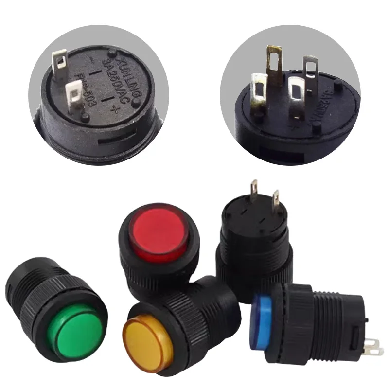 

2 Pin 4 Pin Round Push Button Switch R16-503 Self-Locking / Self-Reset 16mm Momentary Latching Power Switch with LED Light