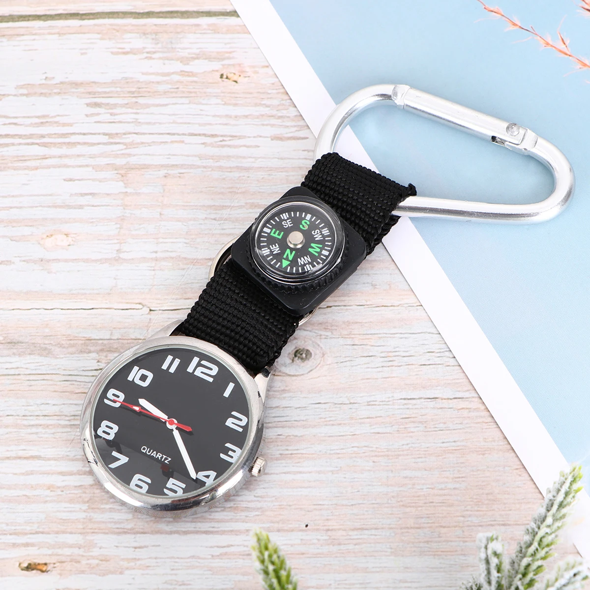 Mountaineering Watch Clip-on Carabiner Compass Watches for Women Men Outdoor Hiking Glow in Dark Simple Style Backpacking Gifts