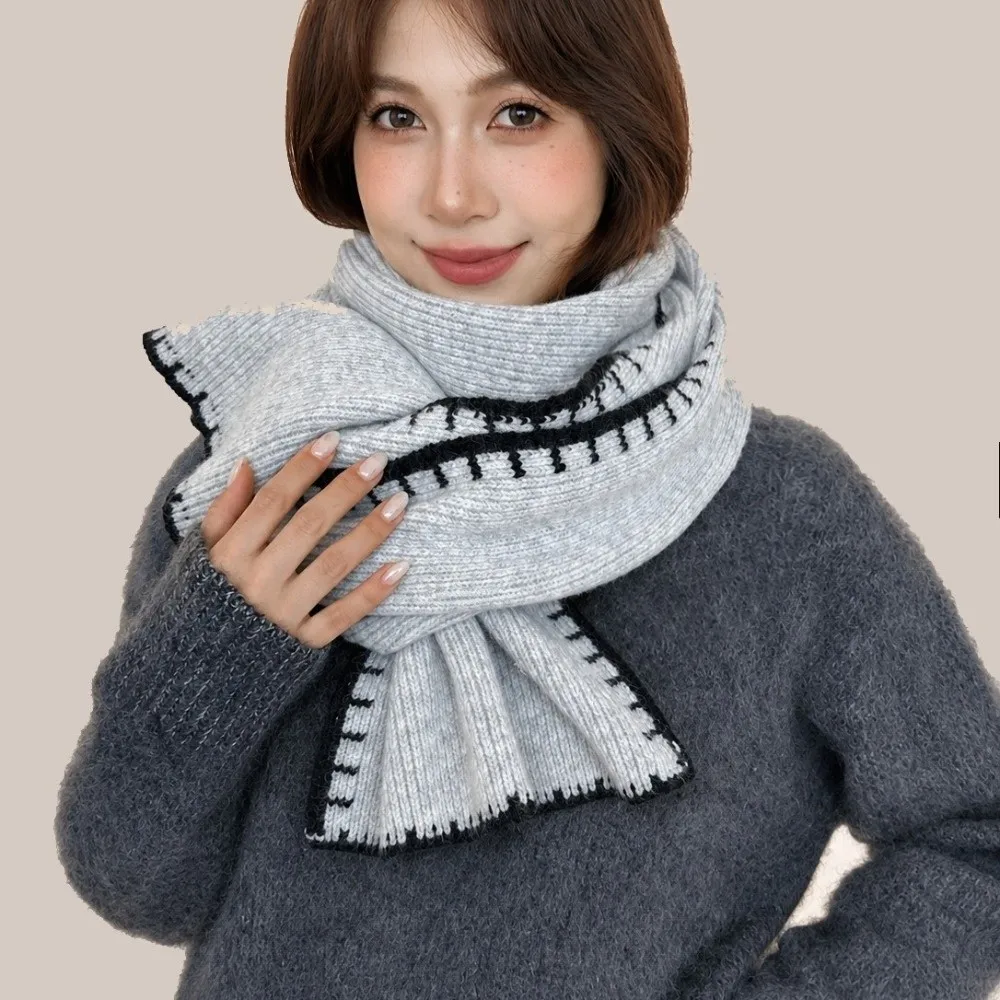 Simple Thicken Winter Scarf Large Wool Knitted Scarfs Korean Style Soft Plush Neckerchief Lady