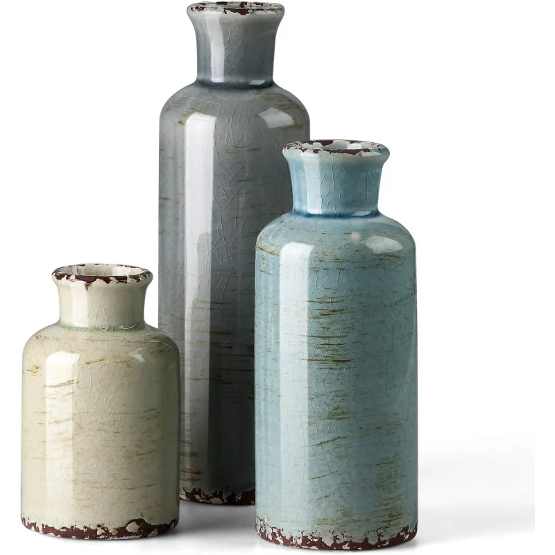 

3Pcs Ceramic Vase Set Modern Farmhouse Small Flower Vases for Living Room Table Shelf Entrance Home Decor