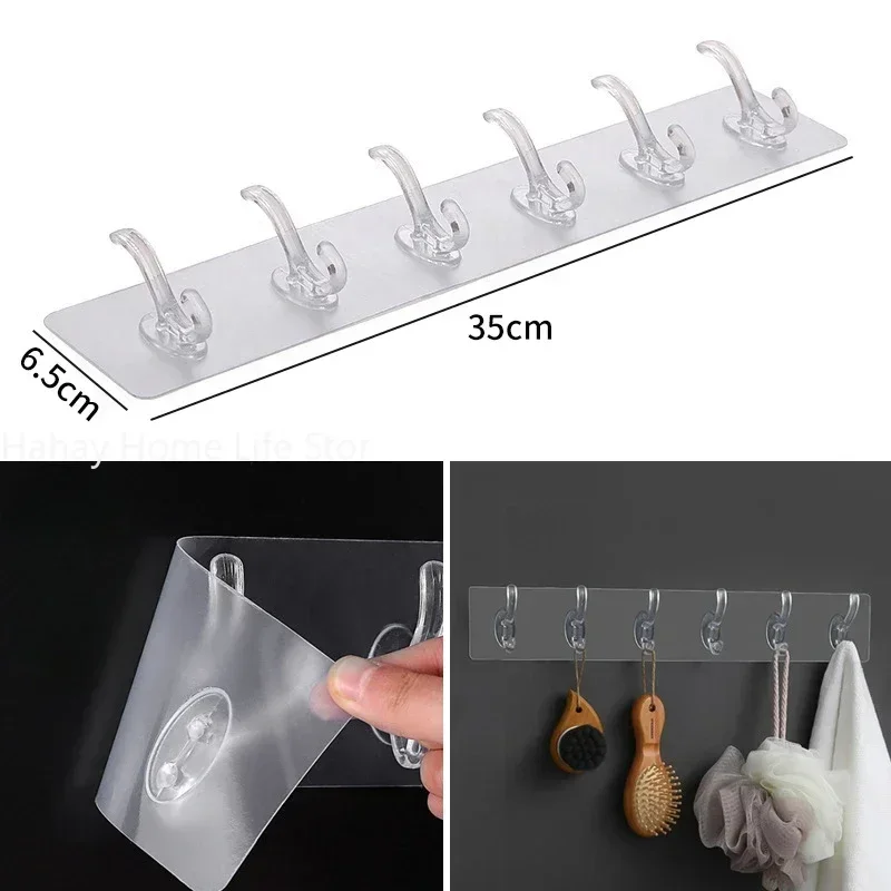 

Transparent Stainless Steel Strong Self Adhesive Hooks Key Storage Hanger for Kitchen Bathroom Door Wall Multi-Function