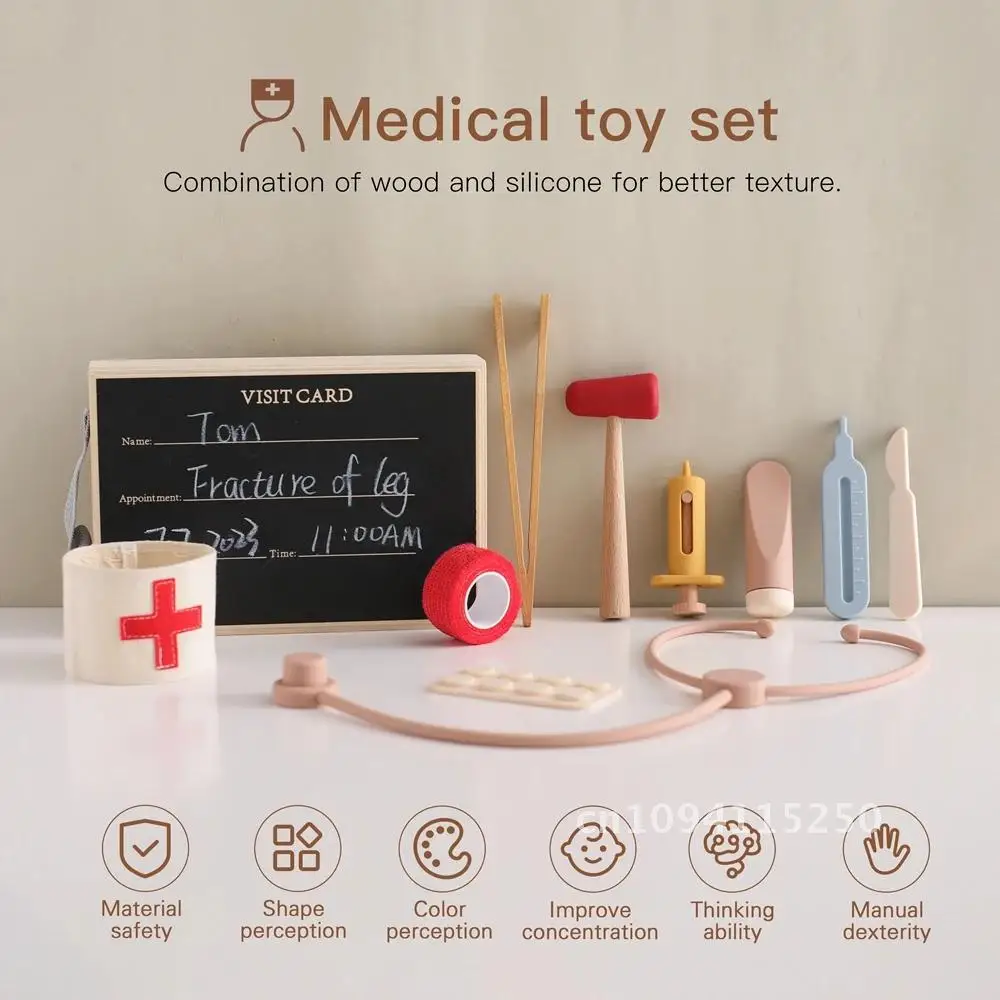 Children Doctor Toy Set Wooden Simulation Medical Box Toys Montessori Children Games Toy Educational Baby House Gifts